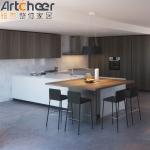 Beveled Glass Door White Kitchen Cabinet in Minimalist Design Style for Project