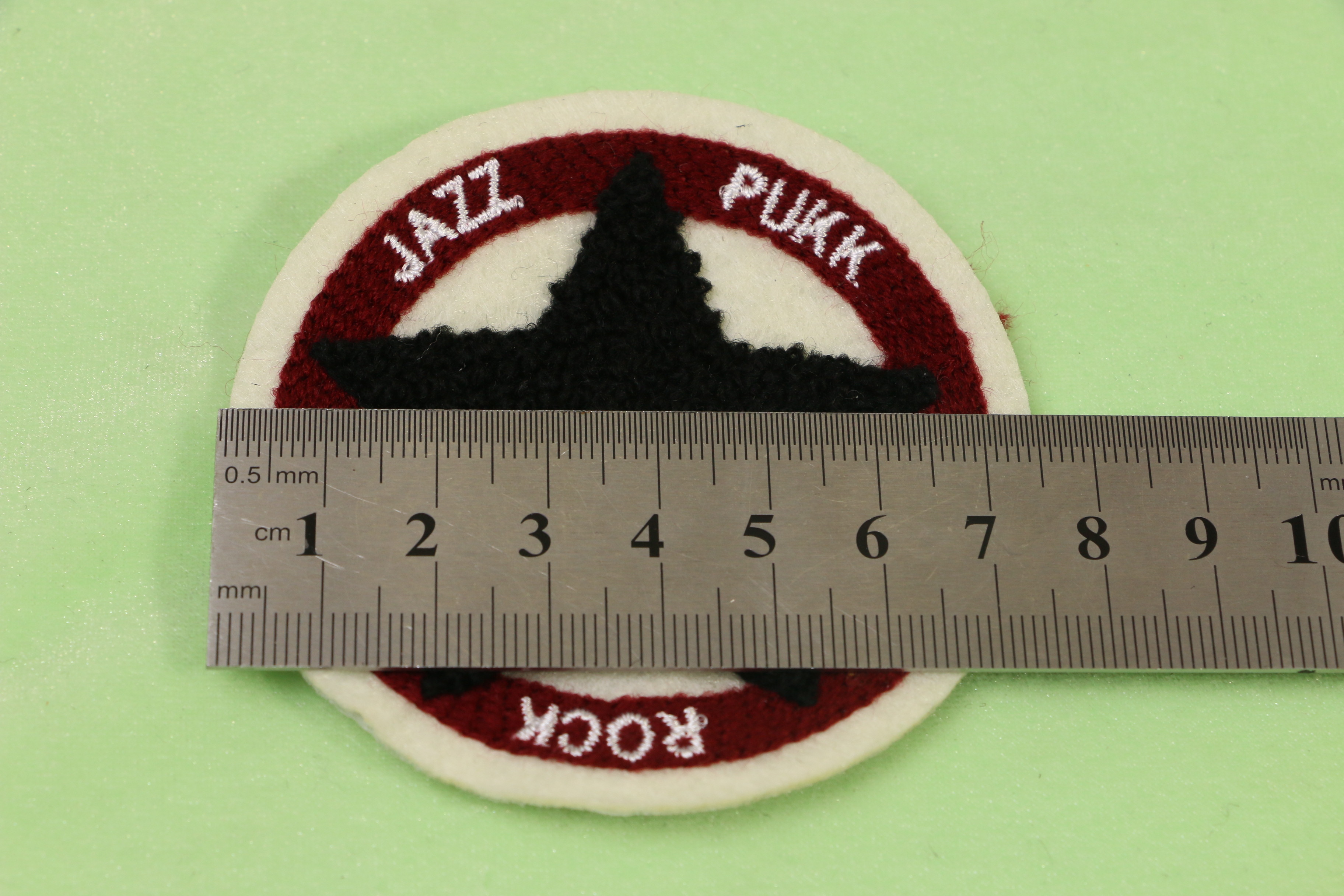Towel Embroidery Applique Patch Circle With Black Five Pointed Star For Kids Mens Jackets Pants