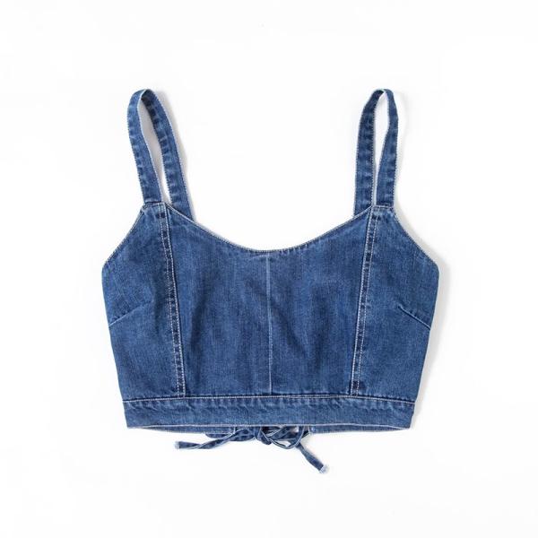 Buy cheap OEM Euramerican Fashionable Cross Bind Cropped Denim Vest Unlined Denim Suspender Top from wholesalers