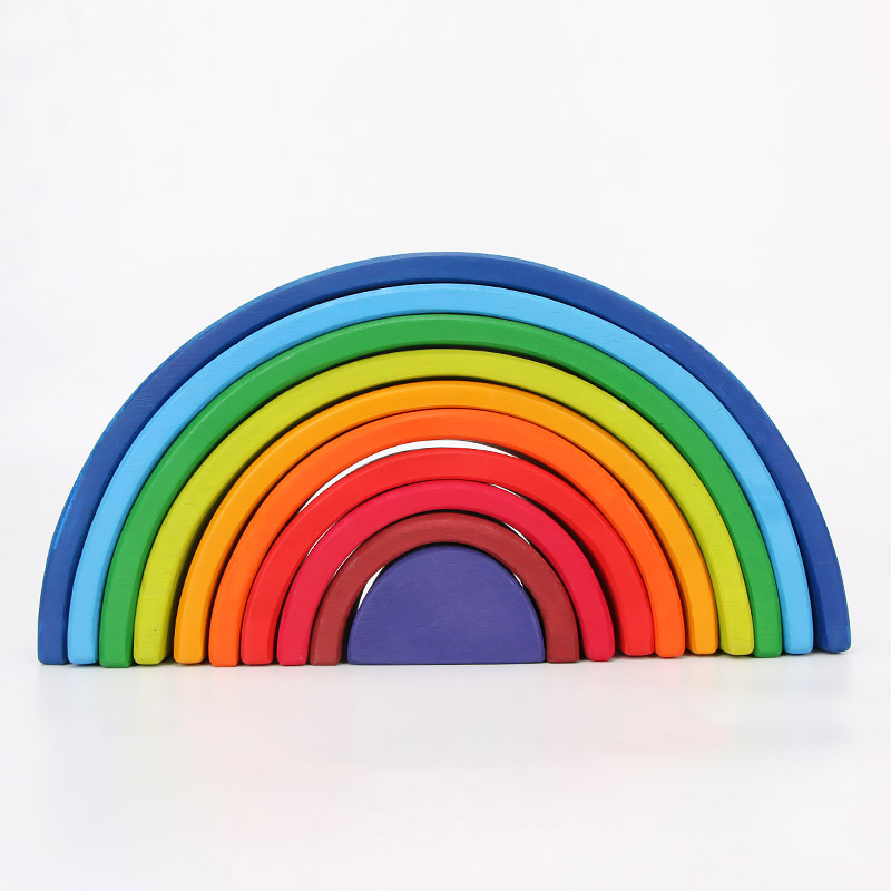 Brown 18cm Rainbow Wooden Building Blocks Toy Creative Educational