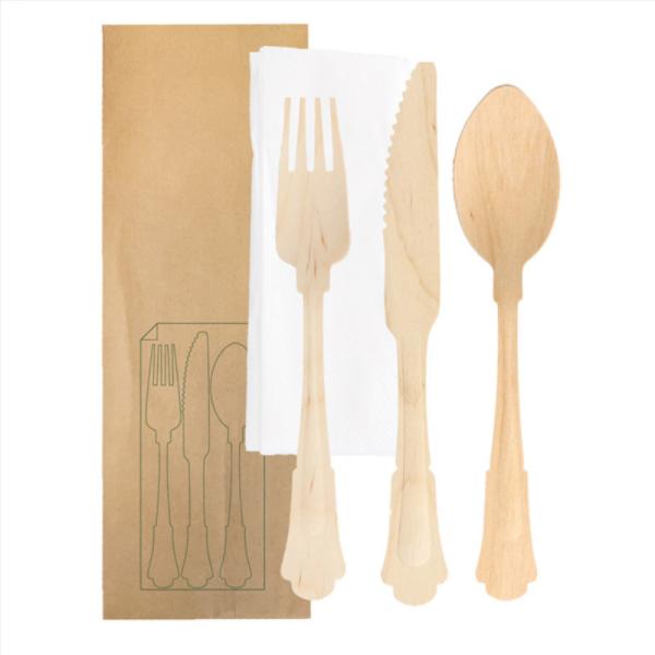 Buy cheap 200 Mm Disposable Biodegradable Wooden Knife Fork Spoon Napkin Wrapped Kraft Paper Individual Package from wholesalers