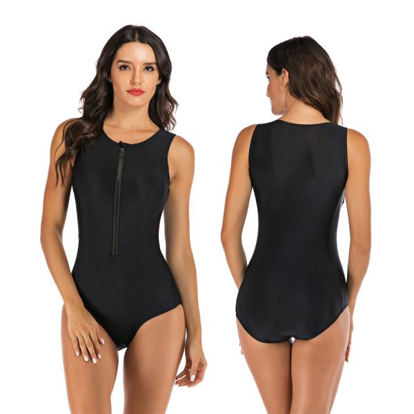 Buy cheap Slim Fit Snorkeling Womens Surfing Suits Sleeveless Anti UV Black Zip Front Swimsuit from wholesalers