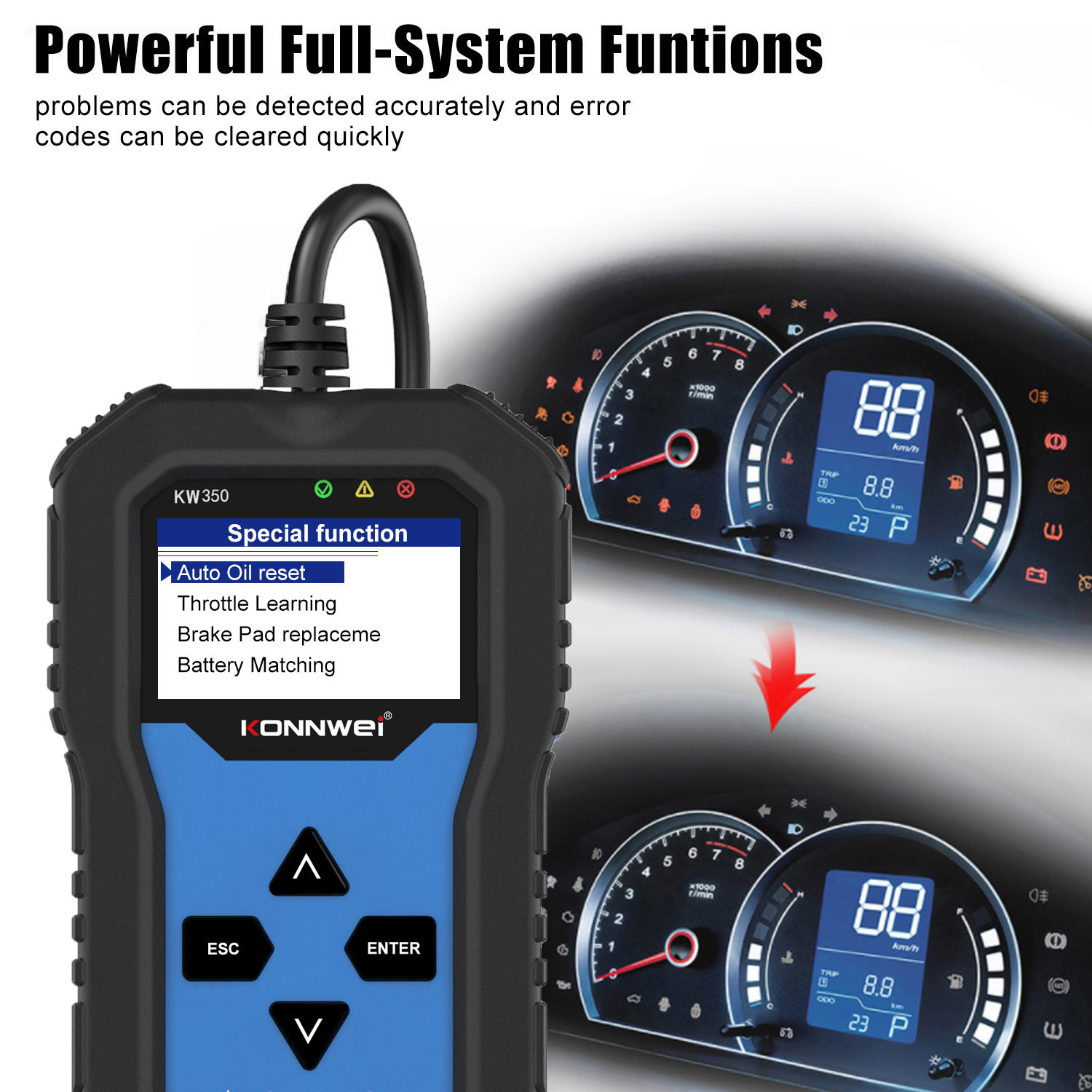 German vehicles Car Diagnostic Code Scanner device KW350 full system OBD2 EOBD protocol