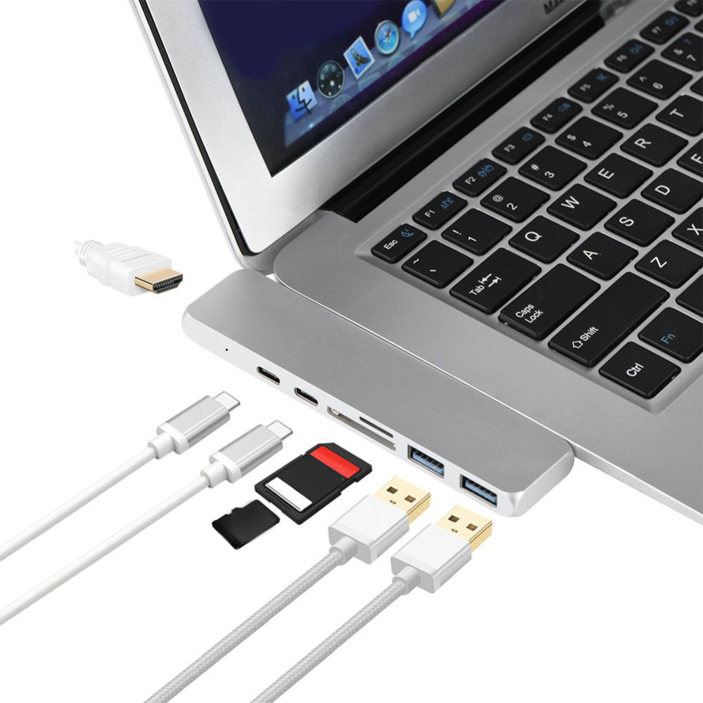 Dual Type-C Hub To 4K SD/TF Card Adapter USB 3.0 Thunderbolt 3 USB-C HUB For Mac