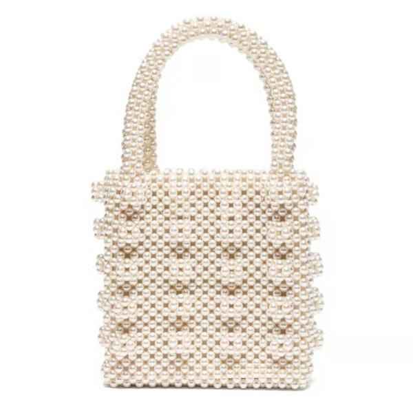 Buy cheap White Pearl Beaded Handbag Acrylic flat bead Material 10cm height ODM from wholesalers