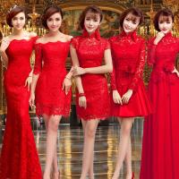 Buy cheap Chinese Style Red Lace Bridal Dress Boat Neck Gorgeous Evening Dress TSJY094 product