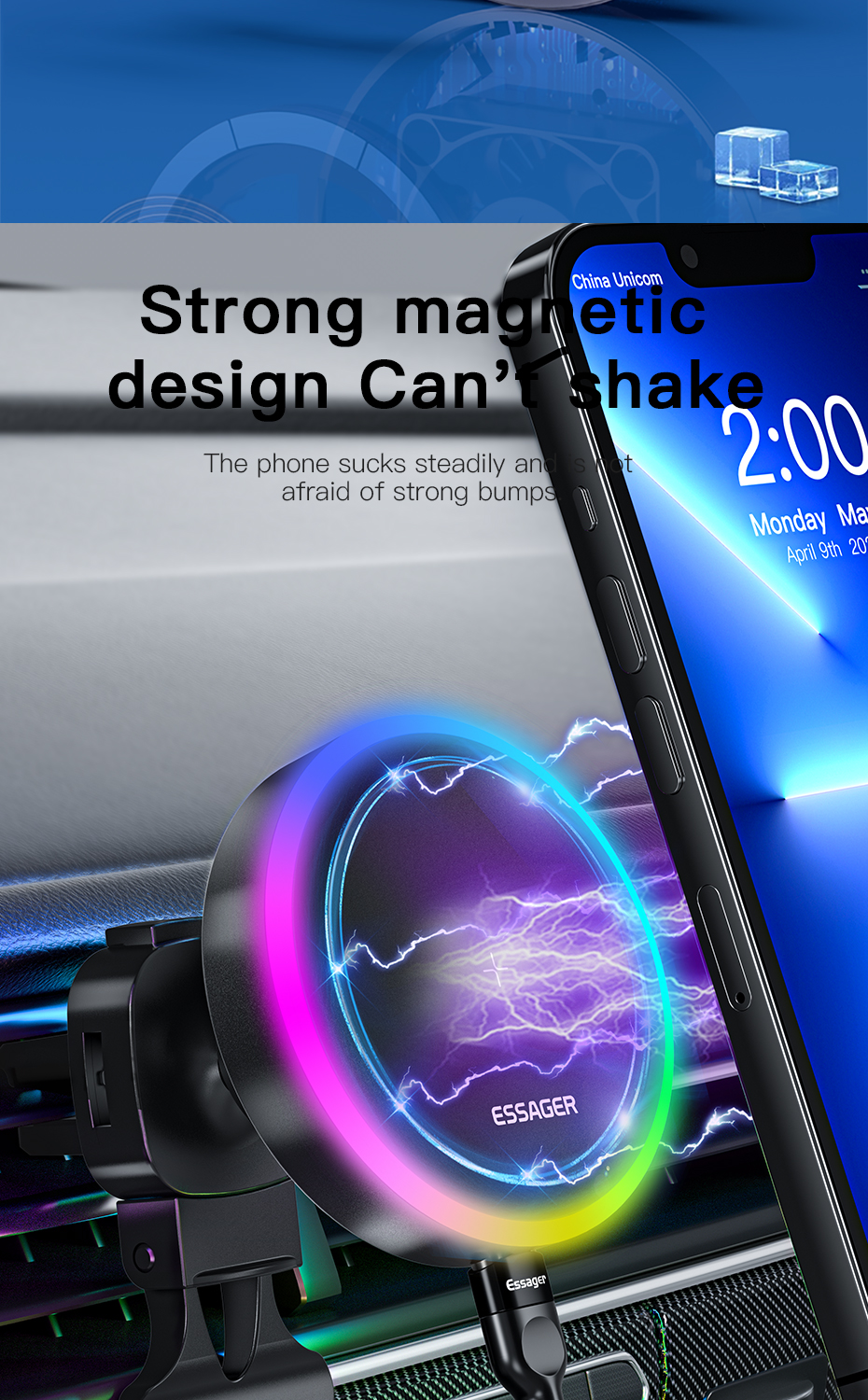 Essager 2022 Ferris Wheel 15W Wireless Charging RGB Ambient Light 360 Rotational Car Charger Holder For Car