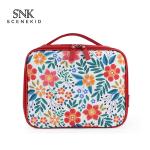 Travel Cosmetic Bag With Zipper Floral Compartment Red Portable Makeup Bag