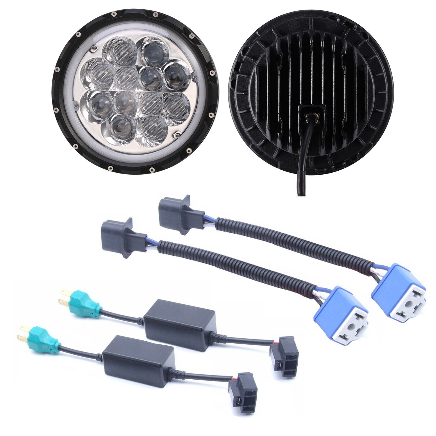 Super Bright 60W 7” Jeep Wrangler Car LED Fog Lights With High / Low Beam Angle Eye