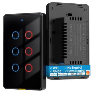 Wholesale Tuya Smart WiFi 6 Gang Light Switch  No Neutral Wire, Timing, Voice Control, RF433, Alexa & Google Home Compatible from china suppliers
