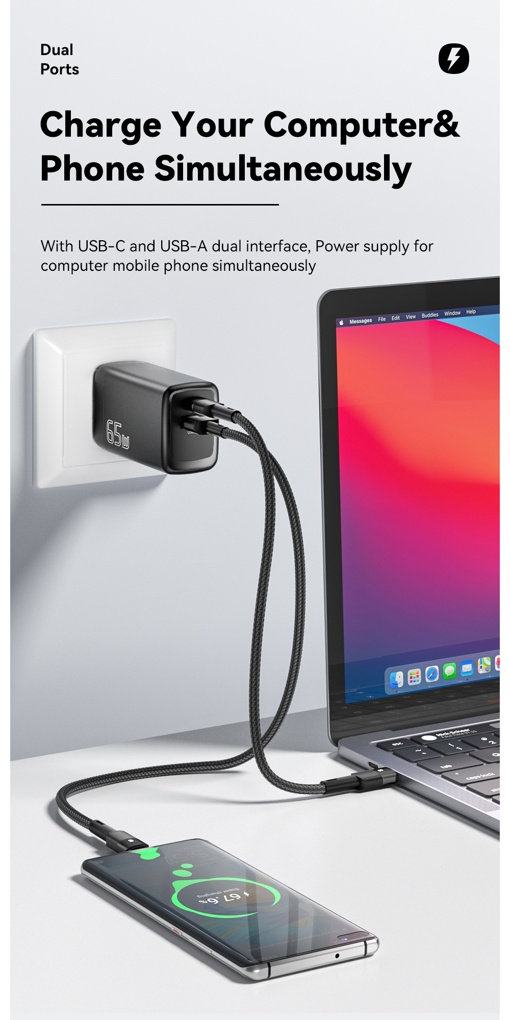 ESSAGER JT-G65Q Series Portable Fast Charger 65W For Android Phone Charger
