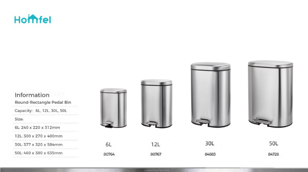 rounded rectangle trash can Dispose of Waste with the Fingerprint-proof 6L Stainless Steel Pedal Bin and Soft Close