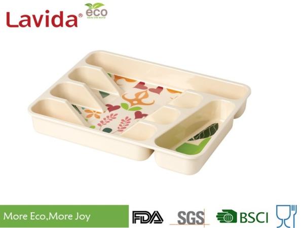 Heat Resistant Wood Flatware Tray Heavy Metal Free Anti - Bacteria Safe Contact
