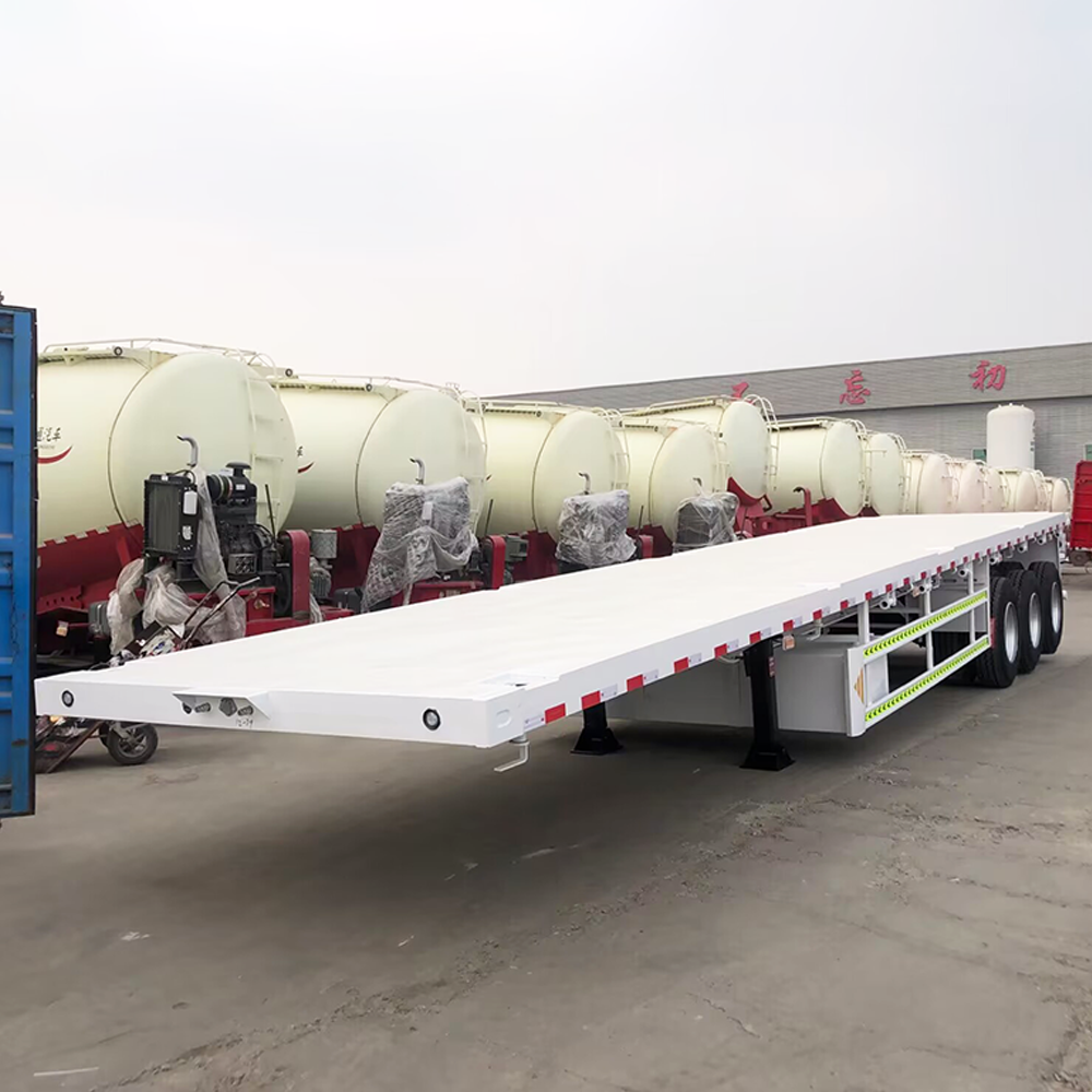 3 Axles 40 Ft Low Bed Container Trailer , Flatbed Semi Trailer For Sale In Tanzania And Kenya