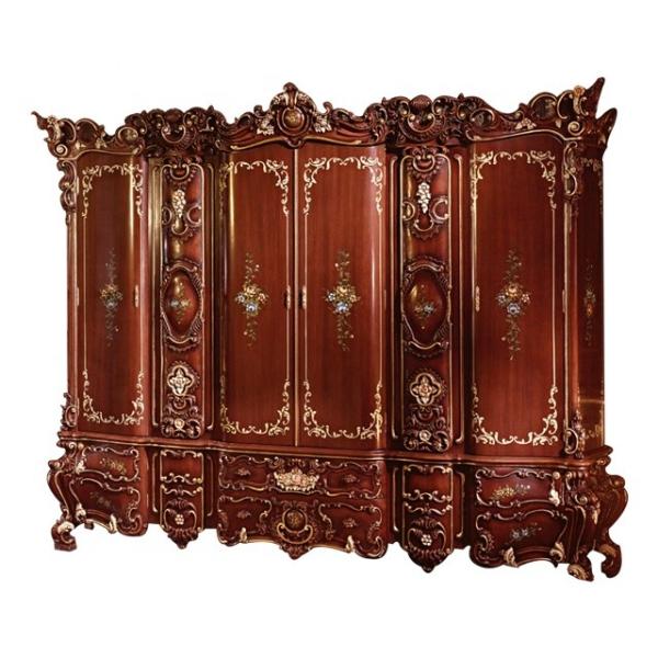 Buy cheap Handmade Carved Bedroom European Style Closet Red Four Door Wooden Wardrobe from wholesalers