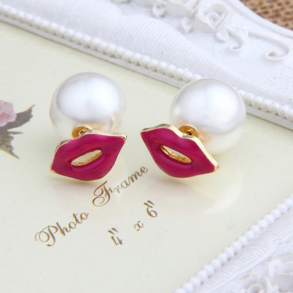 Buy cheap Sexy lips pearl earrings small jewelry from wholesalers