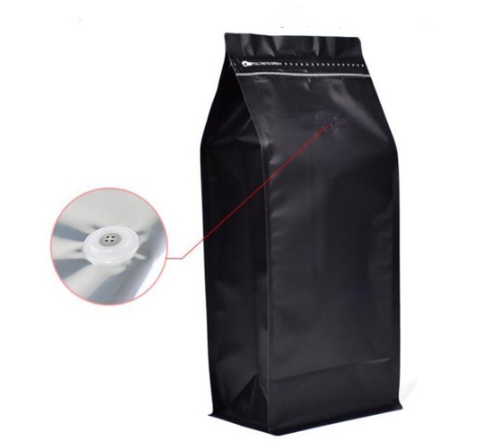 1KG flat bottom black aluminum foil zip-lock bags stand up pouches for air valve coffee