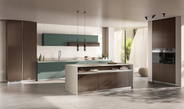 Buy cheap Tailored Green PET Kitchen Cabinets With Wood Grain Storage Cabinet from wholesalers