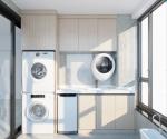 Beige Wood Grain Balcony Cabinet With Multi-Appliance Integration