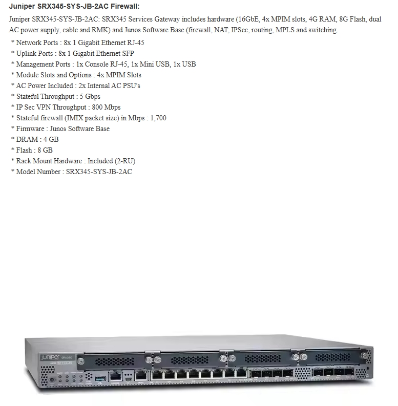 SRX345-SYS-JB-2A 8x GE RJ45 & 8x GE SFP & 4x MPIM Slots Service Gateway