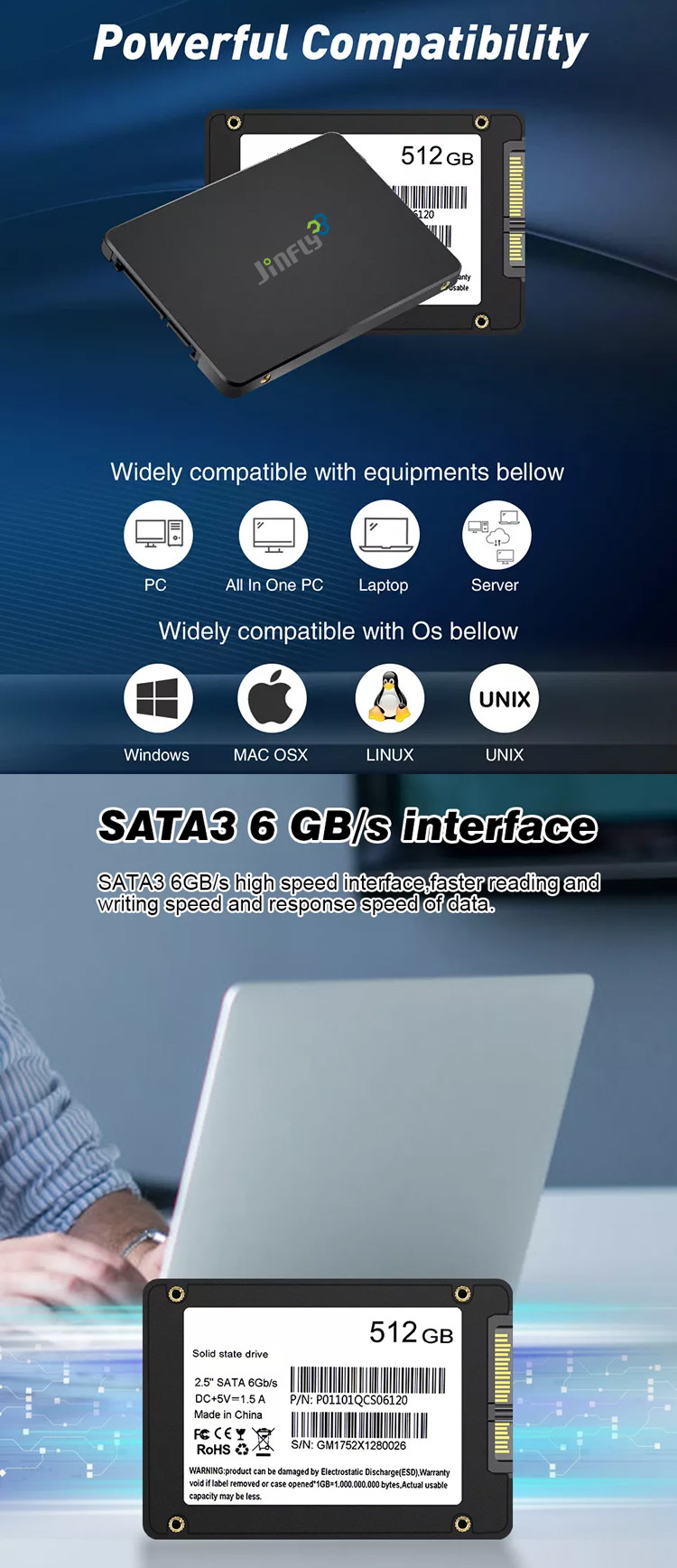 Data Encryption 2.5 Inch SATA3 SSD Up To 75K IOPS Random Write Speed