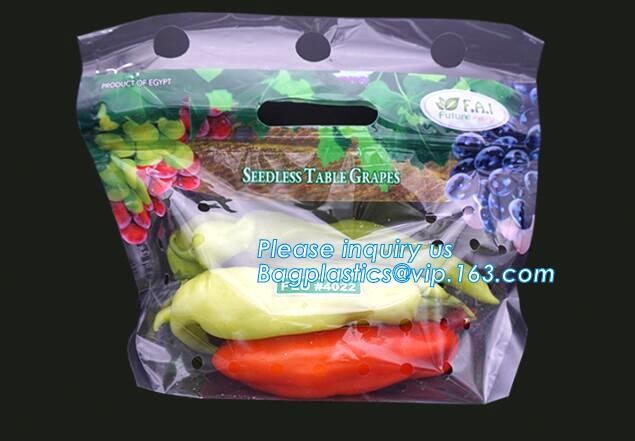 Zip lockk packaging pouch with vent hole and handle, grape bag/mango bag/fruit vegetable slider, Slider Zip Lock Zipper Fr