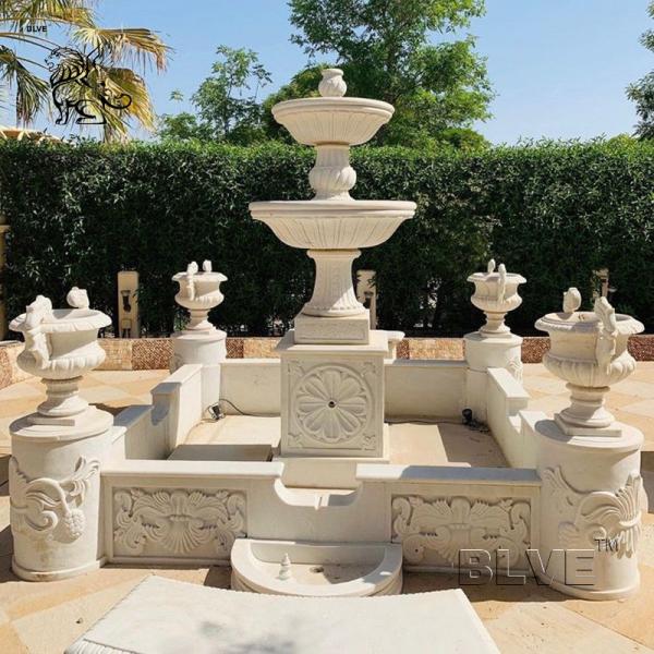 White Marble Front Yard Water Fountain Stone Garden Flowerpots Fountains Large