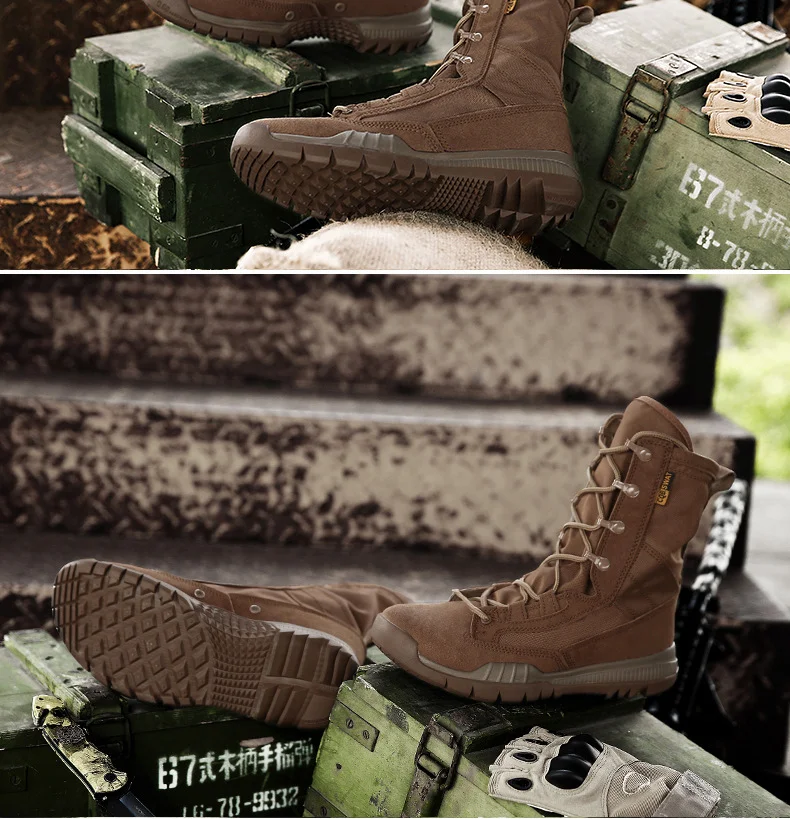 Wholesale Outdoor Desert Shoes Breathable High Top Boots Thick Sole Men's Tactical Boots