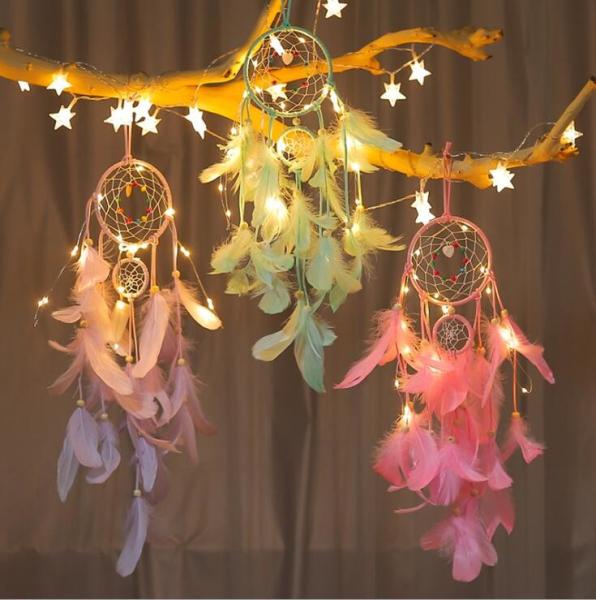 Buy cheap popular handmade indian dream catcher feather with led light home decoration from wholesalers
