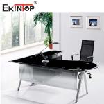 Commercial Furniture Black Glass Desk With Metal Legs Customized