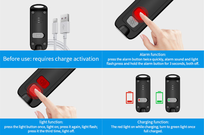 Self Defense 130dB Personal Alarm Keychain With LED Flashlight