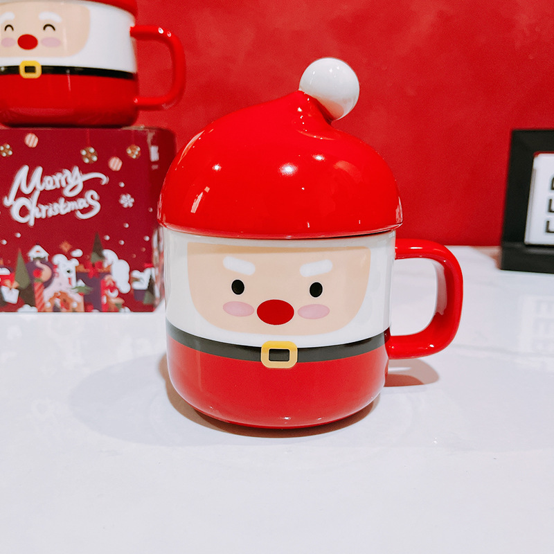 Cute Glossy Ceramic Anniversary Gift Mugs Santa Shape For Christmas Festival