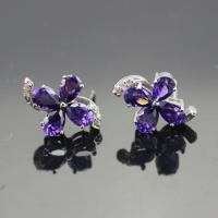 Buy cheap Sterling Silver Amethyst Cubic Zircon Quatrefoil Stud Earrings(E02) product