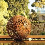 Abstract Hollow Out Sphere Corten Steel Sculpture Metal Art Statues