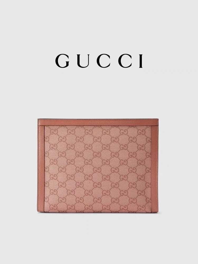 Mini Pink Canvas Leather Ophidia Gucci Clutch Pouch With Zip Closure