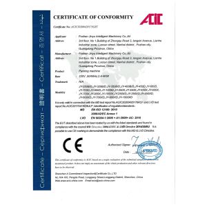 Foshan Jinyu Intelligent Machinery Co.,Ltd Certifications