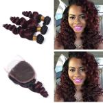 Buy cheap Loose Wave 1B/99J Human Hair Brazilian Loose Wave Hair 3 Bundle with Closure from wholesalers