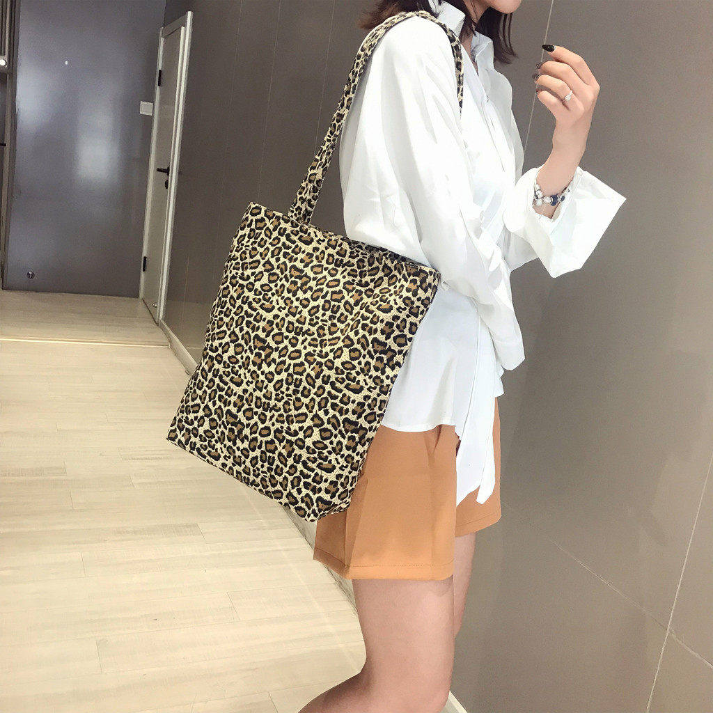 2022 OEM Leopard Printing cotton Tote for Women Canvas handbag Purse Large lifestyle Grocery bag Handle Shoulder Bag kids bag