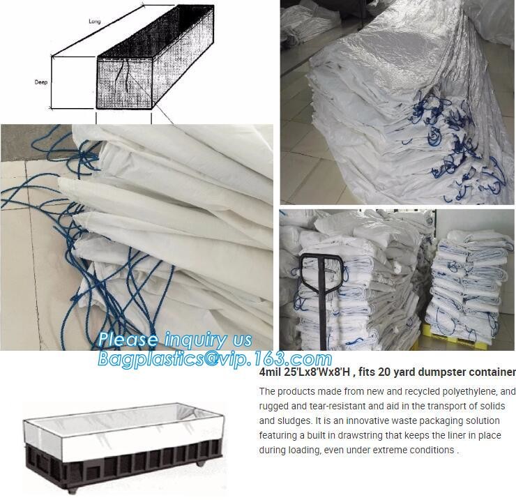 extra lagrge woven PE drawstring dumpster container liner for garbage truck,40 yard polyethylene woven drawstring dumpst