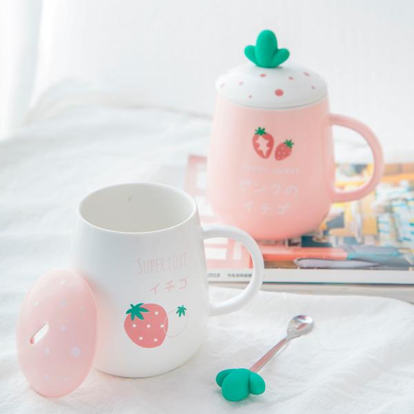 Buy cheap 460ml Volume Cute Cartoon Design Ceramic Mug With Lid And Spoon Girls' Tableware from wholesalers