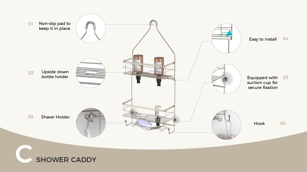 Showerhead Rack Shower Caddy Hanging Bathroom Organizer Shower Shelf for Inside Shower No Drilling Racks Over