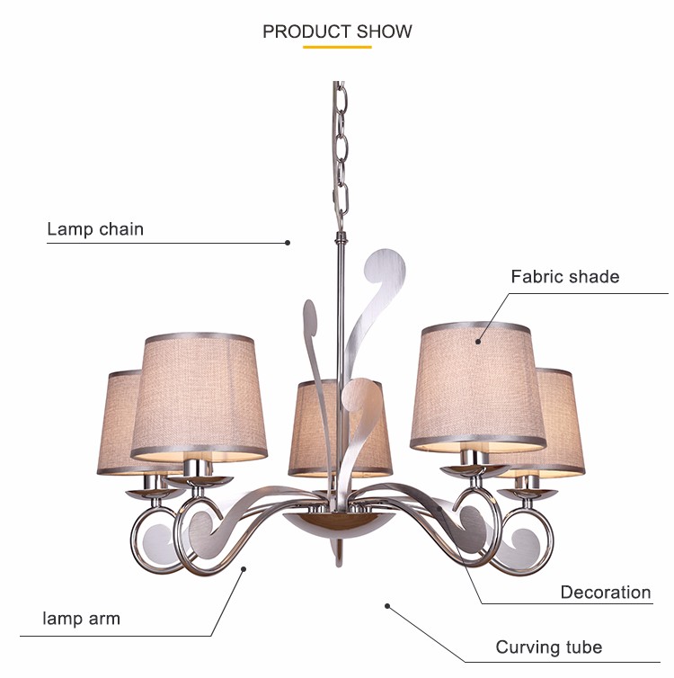 Elegant grey fabric chrome shade Chandelier for home Lighting (WH-MI-09)
