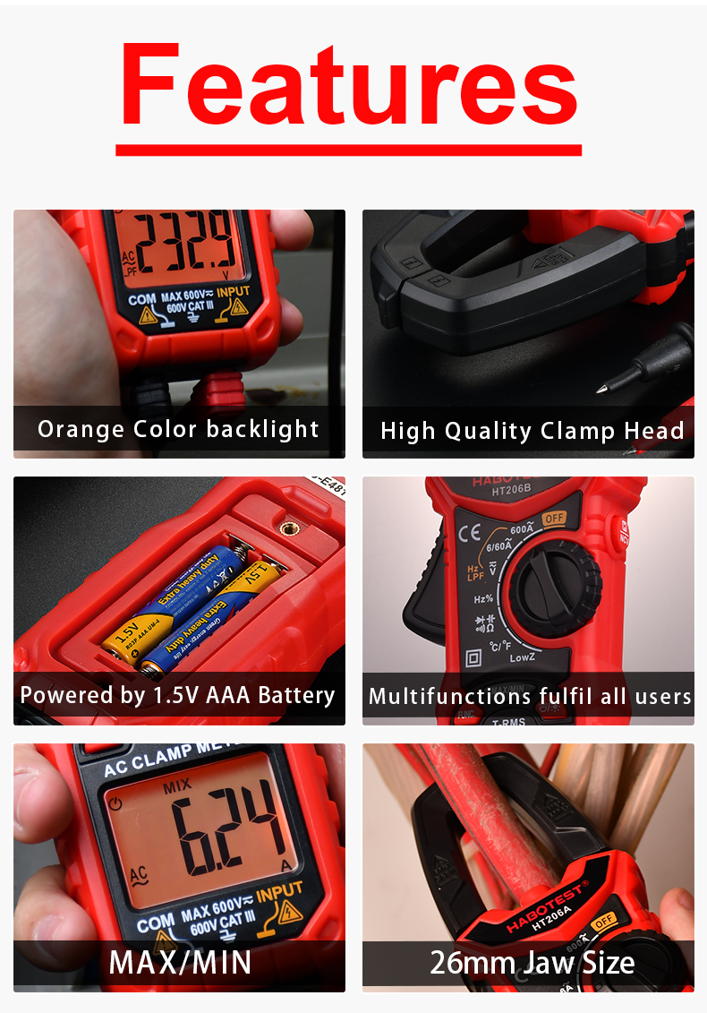 Manual 60K Ohms Resistance 600A Digital Clamp Meters