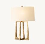 Hammered Iron Base Farmhouse Style Wood LED Table Lamps With White Oval Linen
