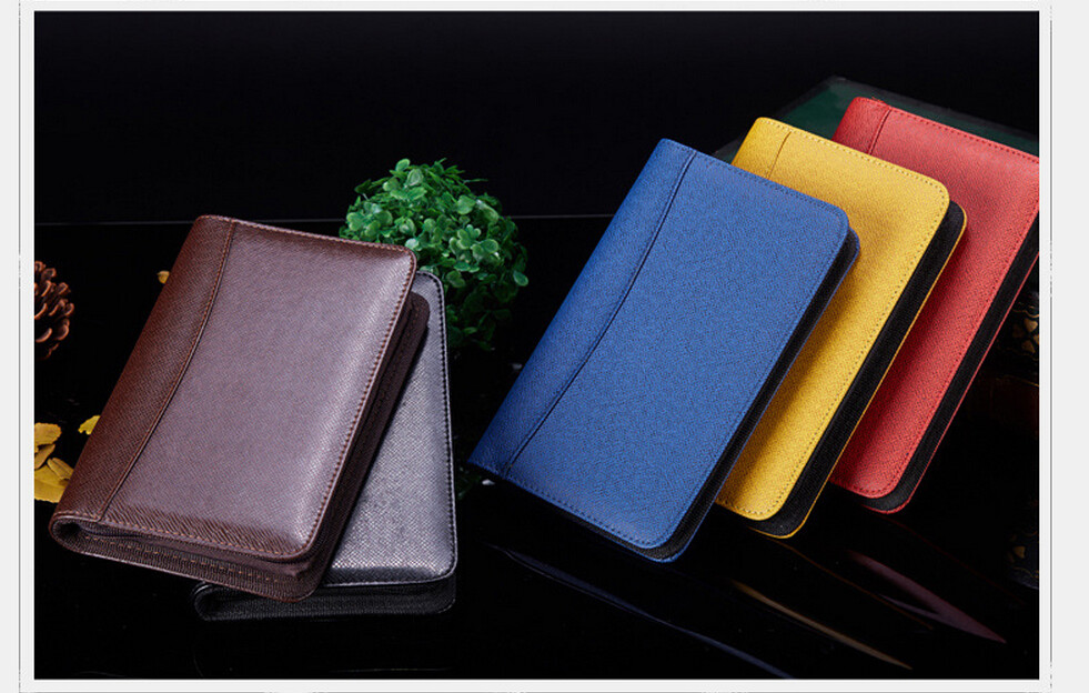 B5 A5 A6 Leather Manager folder Spiral binder notebook with zipper and Calculator