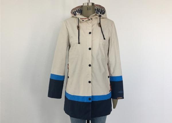 Buy cheap Anti Wind Hooded Ladies PU Jacket Beige Trench Coat , Womens Leather Clothing from wholesalers