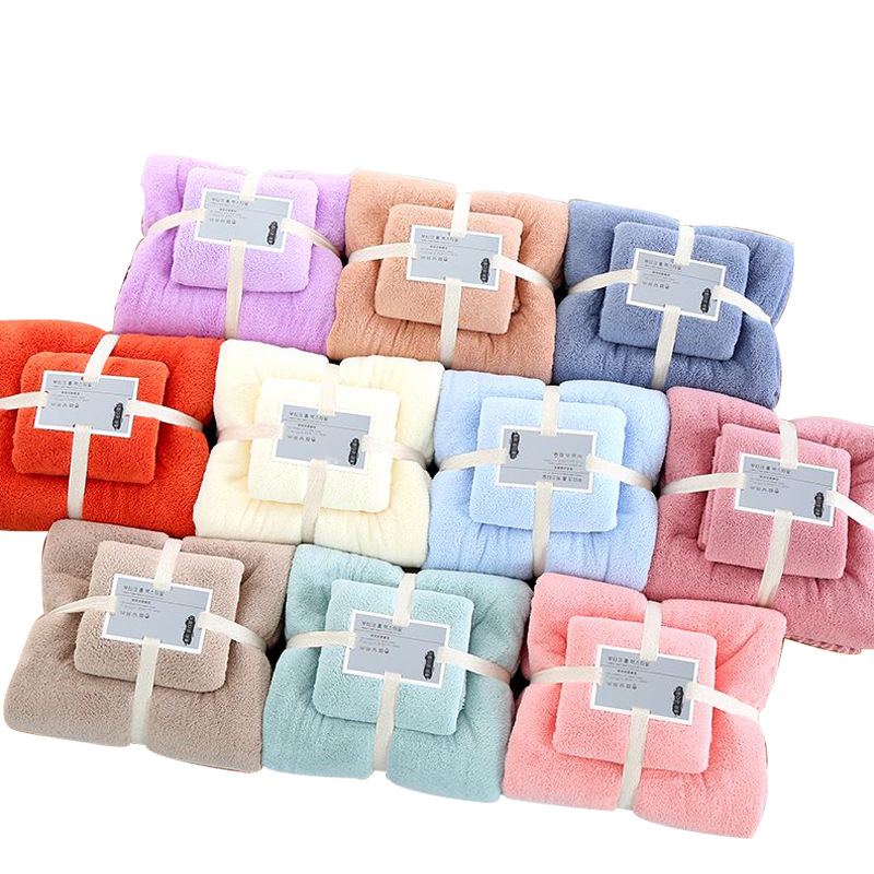 Everyone Age Group Customized Logo Coral Fleece Towel Set 2 Piece Microfiber Towel