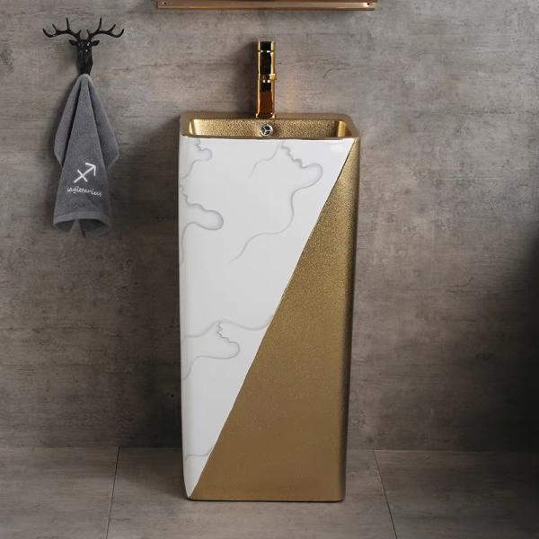 Buy cheap Pedestal 9L Floor Standing Bathroom Sinks Luxury Gold One Piece from wholesalers