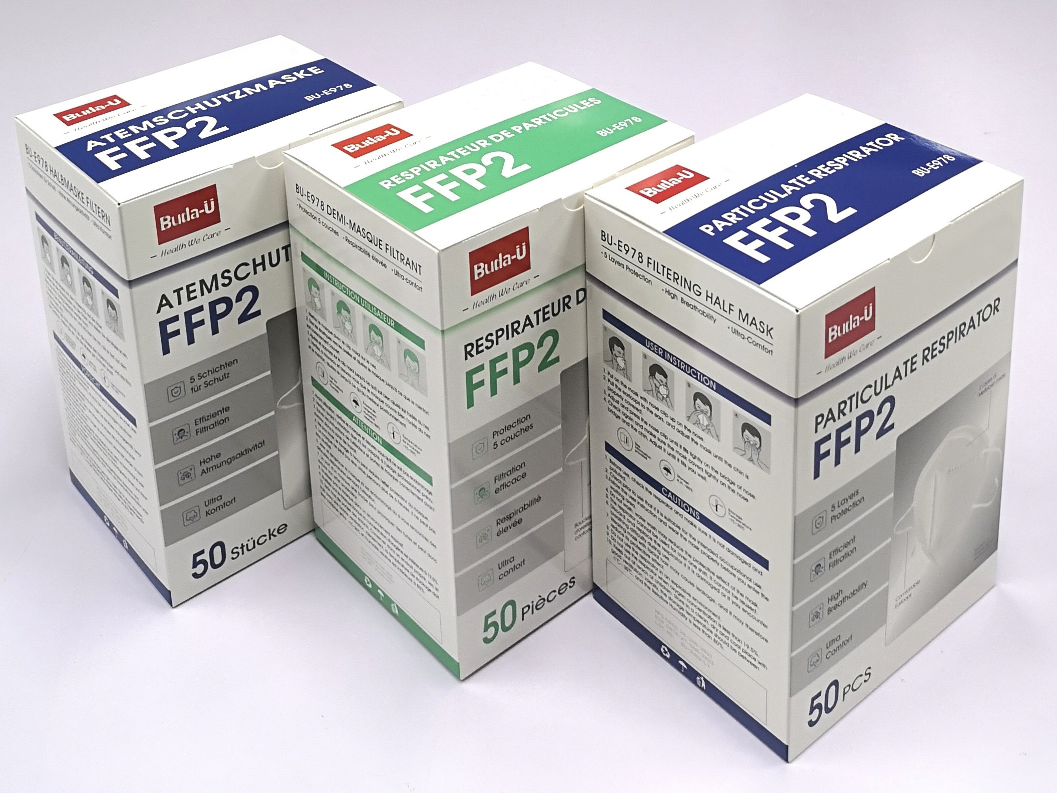 Earloop FFP2 NR Particle Half Mask , FFP2 Mask In French , Spanish , Italian Or German Languages Packing CE 0370