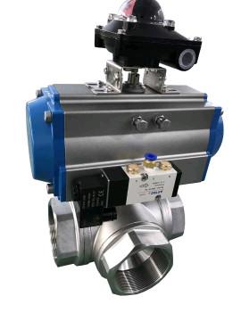 Buy cheap Sanitary 3 Ways Ball Valve with Pneumatic Double Acting Actuator from wholesalers